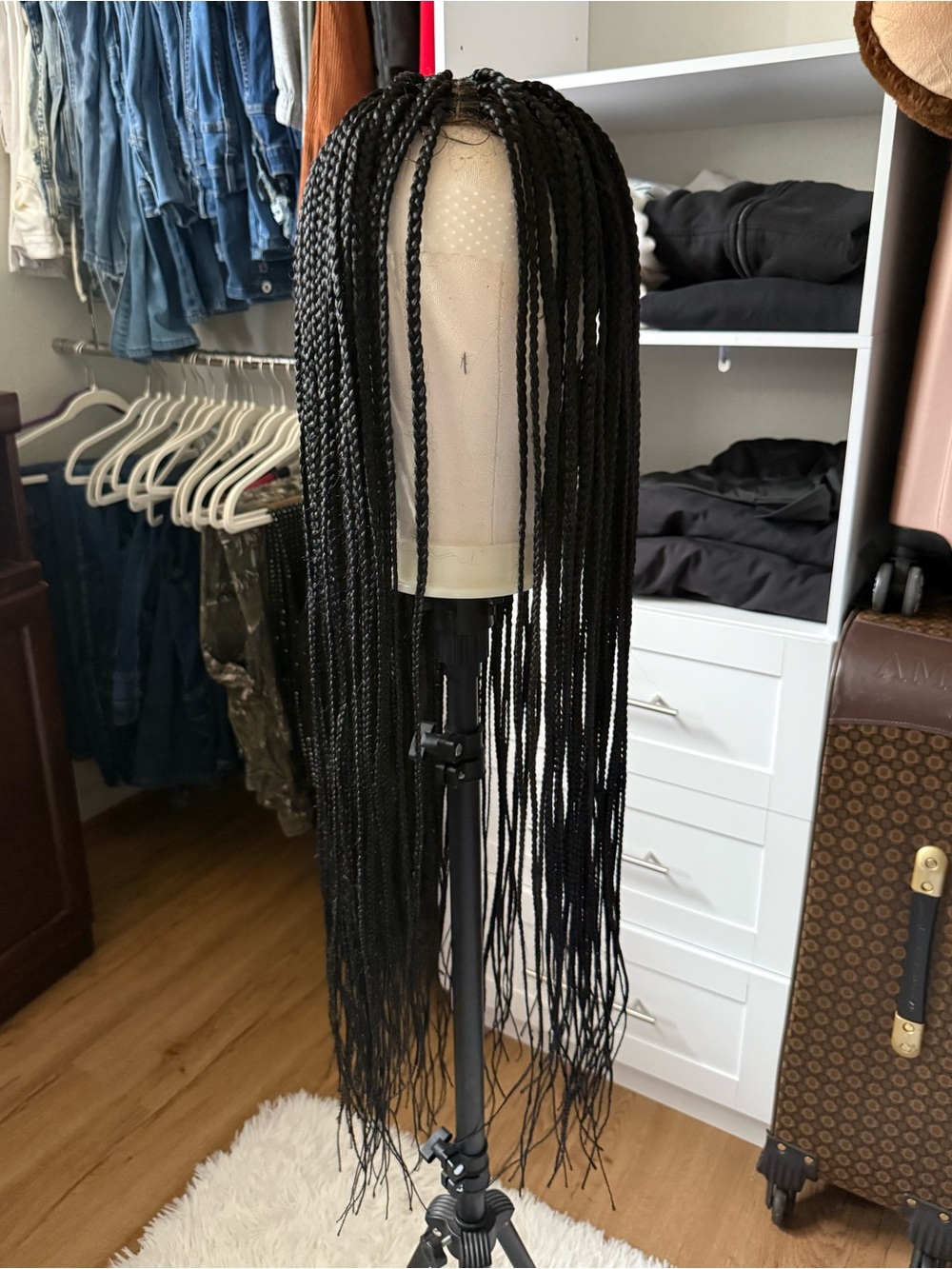 Human Hair Braided Lace Front Wig – Waist Length